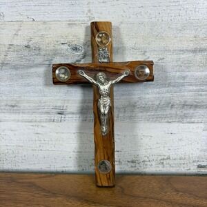 Jesus Crucifix Handmade in  Jerusalem Wood Mother of Pearl Holy Land Elements 6"